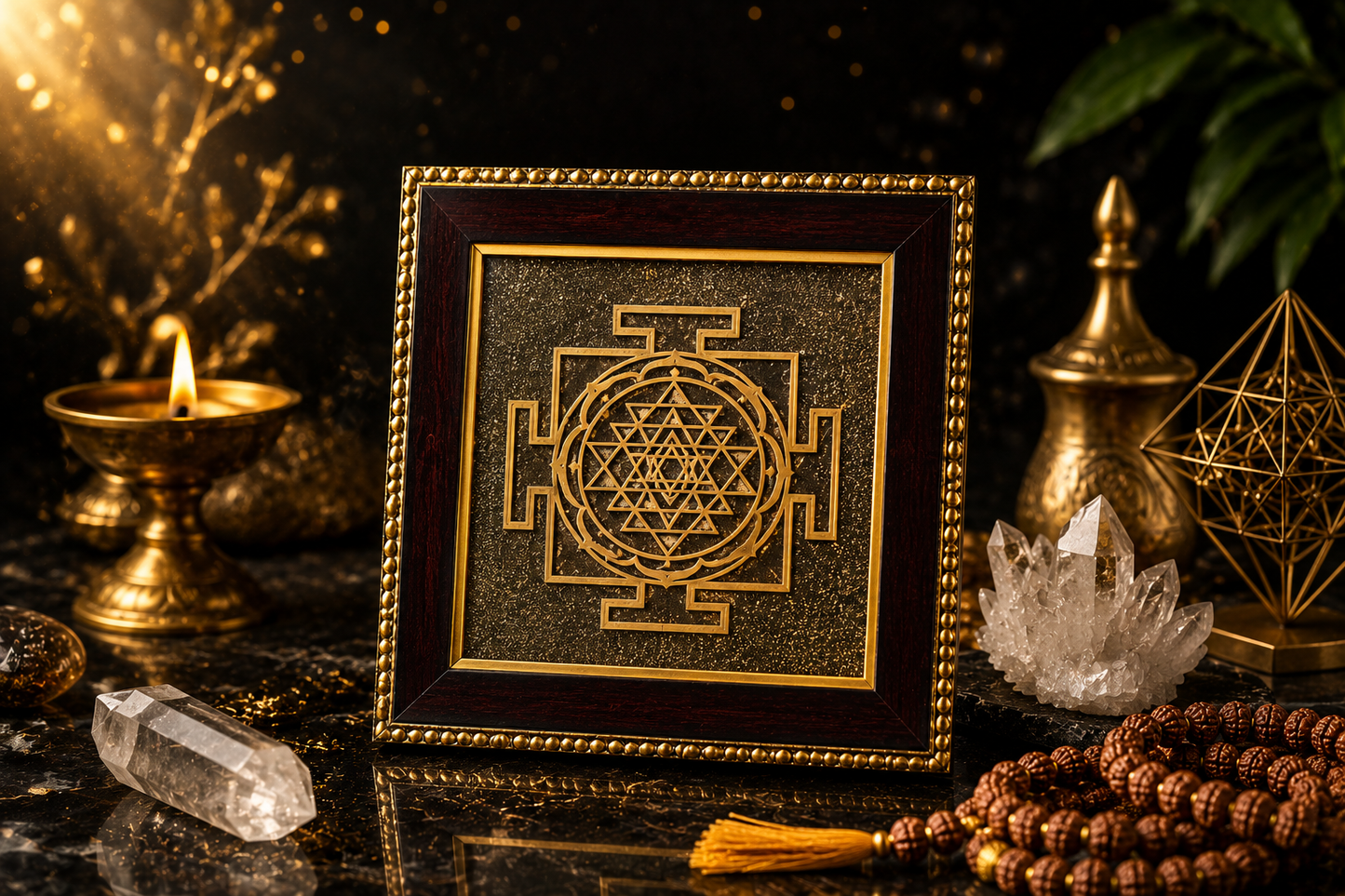 Maha Lakshmi Siddh Shree Yantra on Raw Pyrite Frame