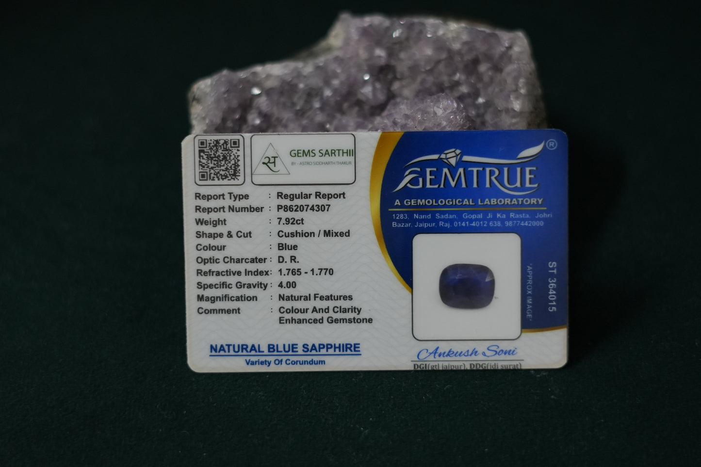 NEELAM BLUE SAPPHIRE 7.92 CARAT BANGKOK