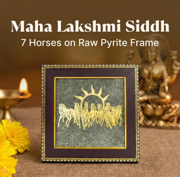 Maha Lakshmi Siddh 7 Horses on Raw Pyrite Frame