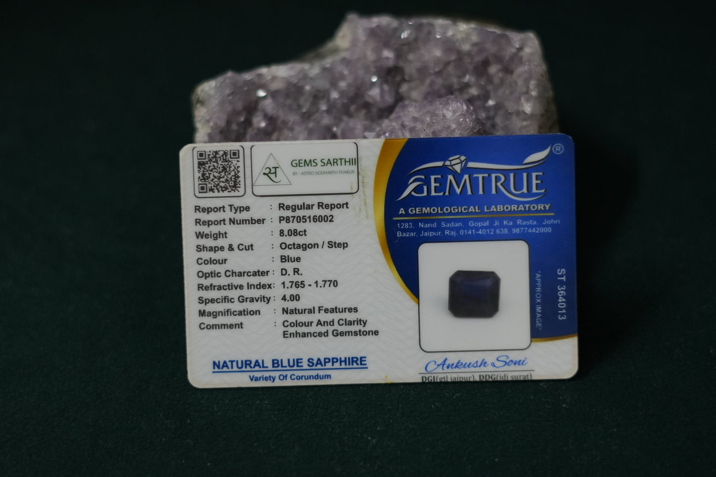 NEELAM BLUE SAPPHIRE 8.08 CARAT BANGKOK
