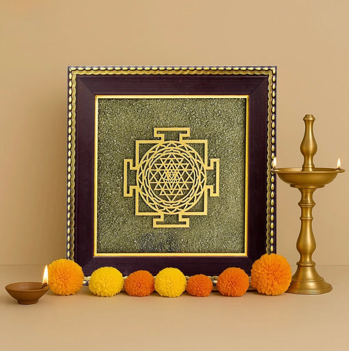 Shree Yantra on Raw Pyrite Frame