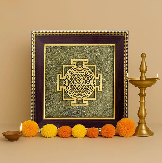 Shree Yantra on Raw Pyrite Frame
