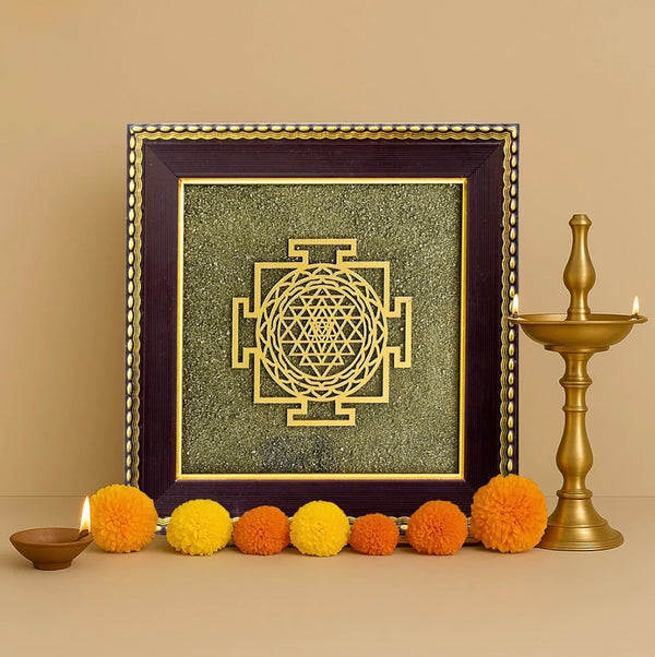 maa lakshmi siddha Shree Yantra on Raw Pyrite Frame