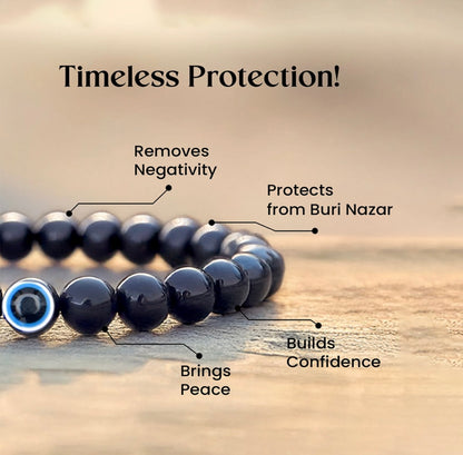 Evil eye bracelet with black obsidian crystal