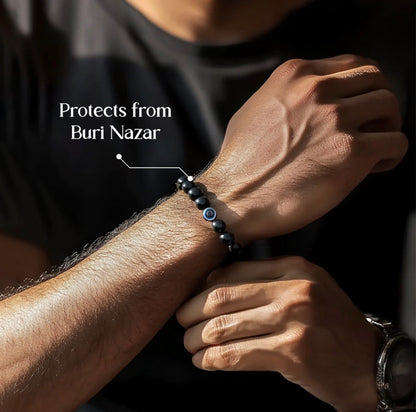 Evil eye bracelet with black obsidian crystal