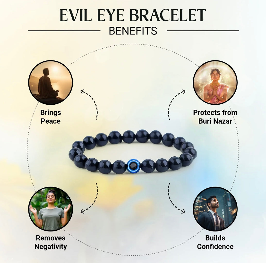 Evil eye bracelet with black obsidian crystal