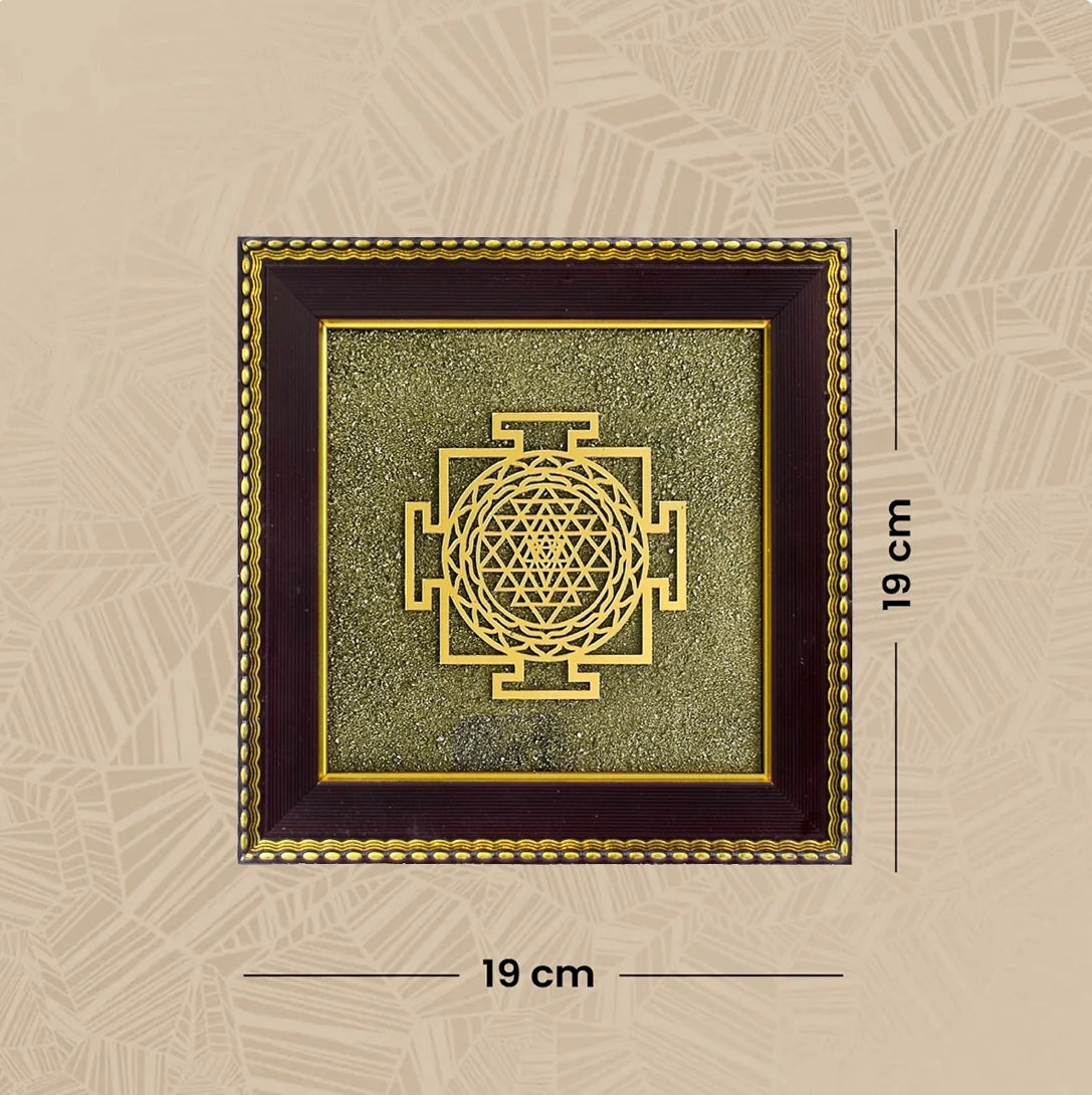 Shree Yantra on Raw Pyrite Frame