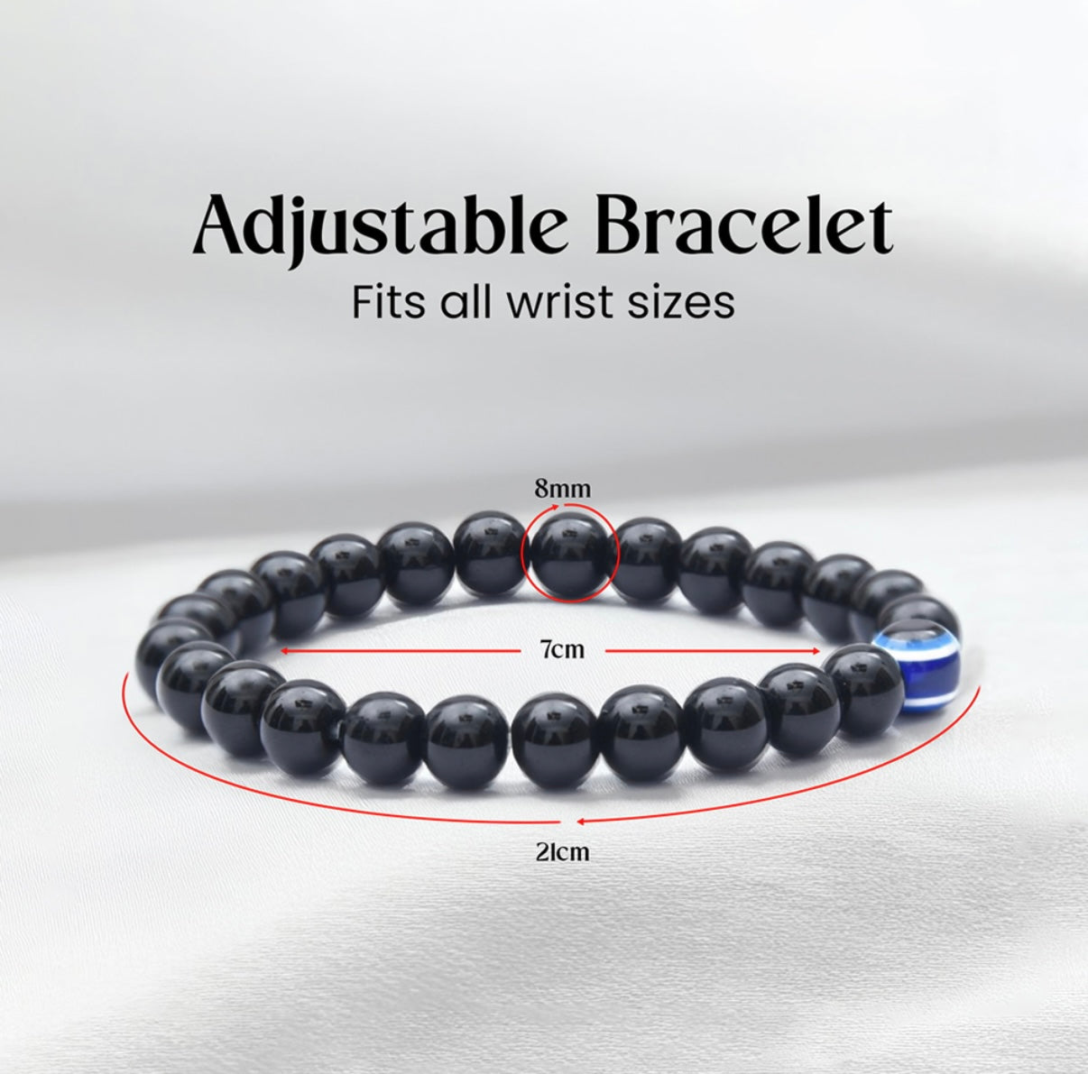 Evil eye bracelet with black obsidian crystal