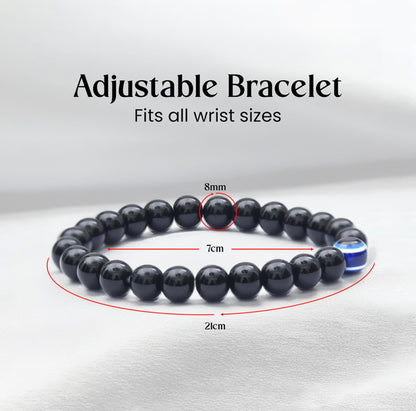Evil eye bracelet with black obsidian crystal