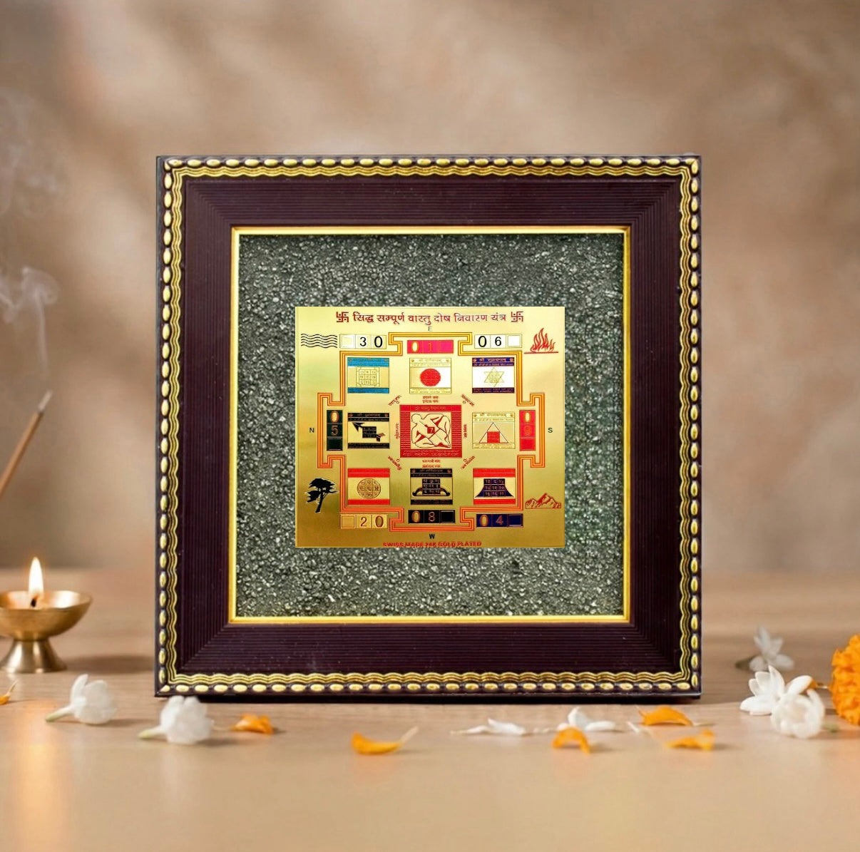 Vastu dosh nivaran yantra on raw pyrite frame
