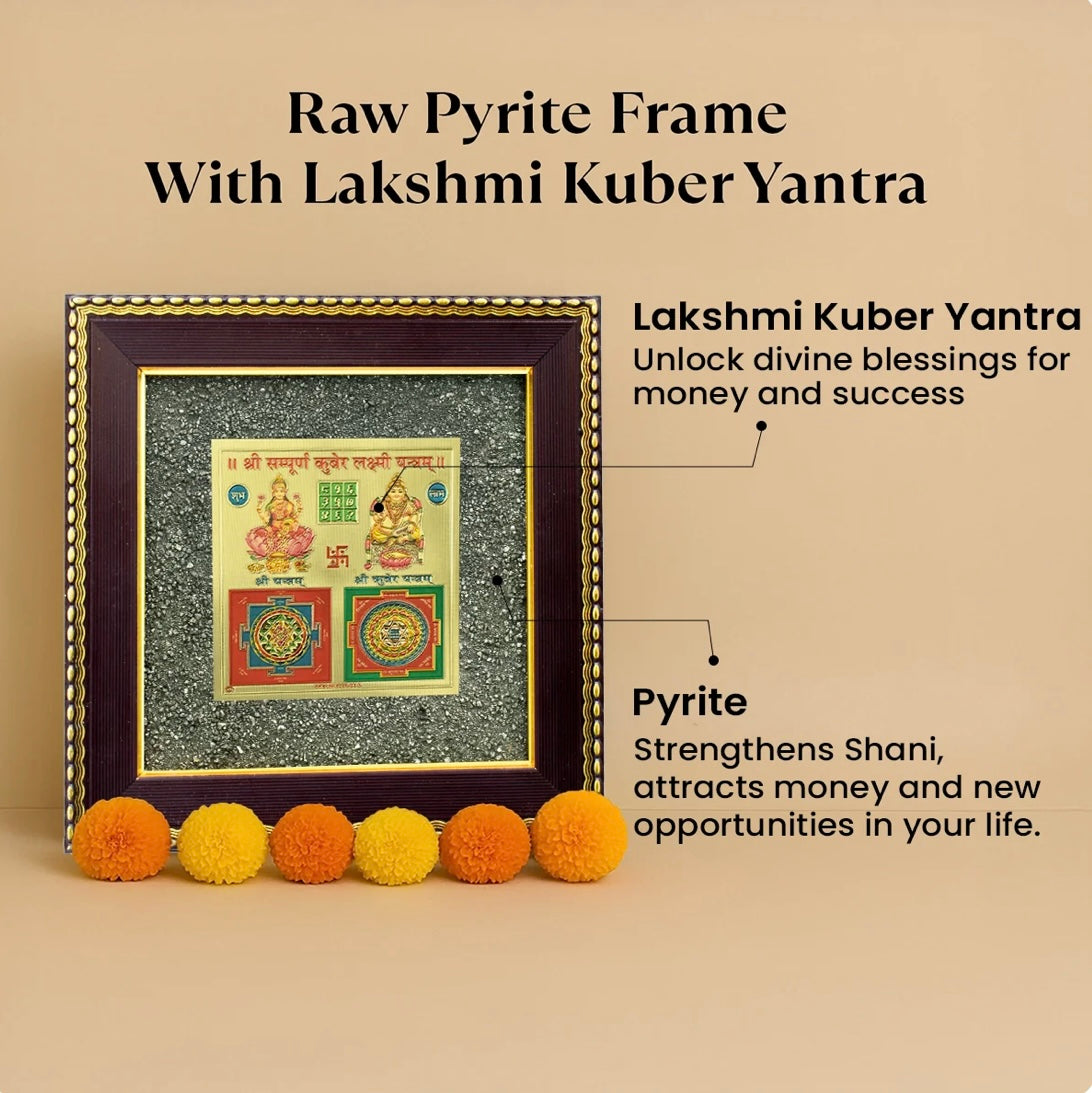 Lakshmi Kuber Yantra on Raw Pyrite Frame