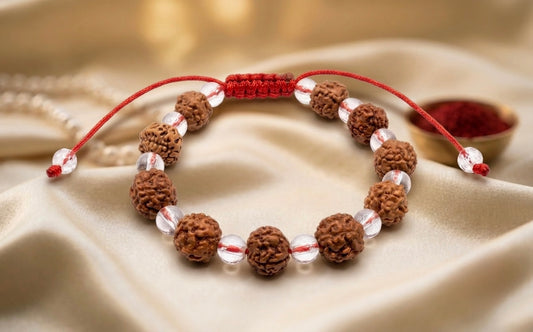 Rudraksh bracelet with crystal for men & women- 5 mukhi & clear quartz