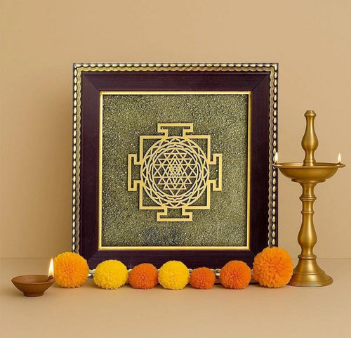 Maha Lakshmi Siddh Shree Yantra on Raw Pyrite Frame